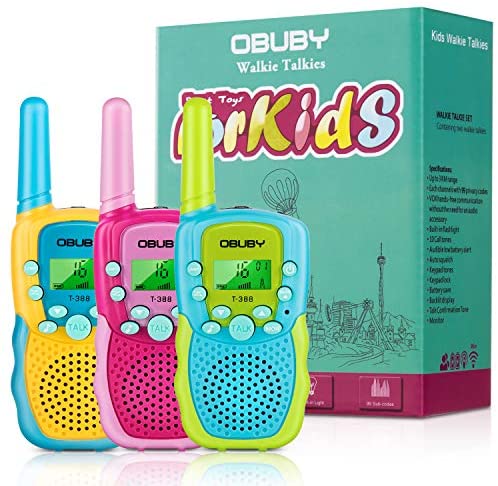 Obuby Walkie Talkies for Kids, 22 Channels 2 Way Radio Kid Gift Toy 3 KMs Long Range with Backlit LCD Flashlight Best Gifts Toys for Boys and Girls to Outside Adventure , Camping (Blue&Pink&Yellow)
