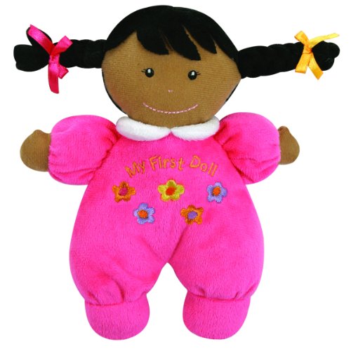 Stephan Baby Ultra Soft Plush My First Doll with Dark Complexion and Black Hair, Hot Pink