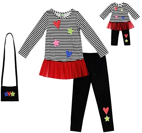 Dollie & Me Girls' Apparel Knit Legging Set with Matching Doll Outfit