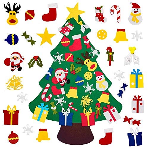 Mazoliy Kids DIY Felt Christmas Tree with 30pcs Set Wall Hanging Detachable Ornaments Xmas Gifts Children Friendly Christmas Home Decorations