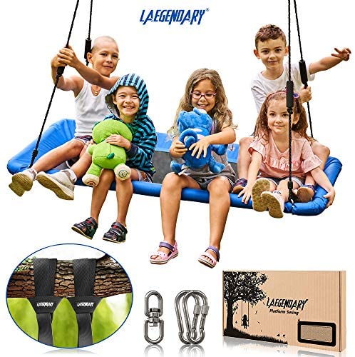 60 Inch Platform Tree Swing for Kids and Adults – Giant Flying Outdoor Indoor Saucer Hammock - Large Surf Tire Swingset Accessories Toys - 2 Straps, 2 Carabiners, 1 Swivel - 600 Pounds Yard Swings Set