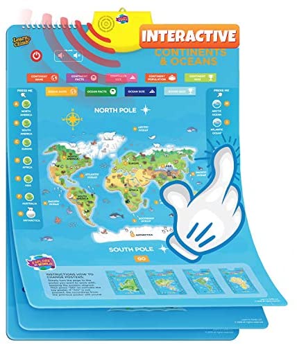 Learn & Climb Interactive World Map for Kids - Set of 5 Electronic Talking Posters with Over 1000 Facts