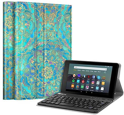 Fintie Slim Keyboard Case for All-New Amazon Fire 7 (9th Generation, 2019 Release), Slim Shell Lightweight Stand Cover with Magnetically Detachable Wireless Bluetooth Keyboard, Shades of Blue