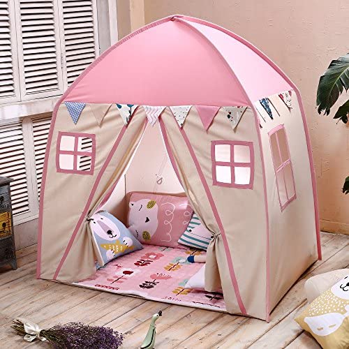 Love Tree Teepee Tent for Kids Play Tent Children Fort Canvas Canopy for Indoor Outdoor with Carry Bag Portable Playhouse in Pink for Girls