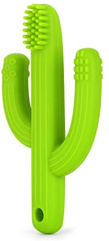 PandaEar Baby Training Massaging Cactus Toy Teether Toothbrush | Soothes Gums Promotes Healthy Oral Development | Food Grade Soft Safe BPA-Free Silicone | Babies Toddlers Infants |0-24 Months Green