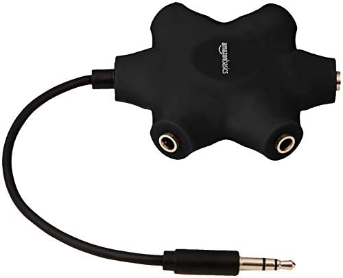 AmazonBasics 5-Way Multi Headphone Splitter - Black, 5-Pack