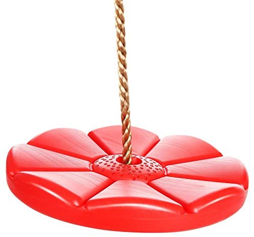 Leoneva Outdoor Tree Swing Disc Rope Swing with Adjustable Nylon String Red for Kid Children Play