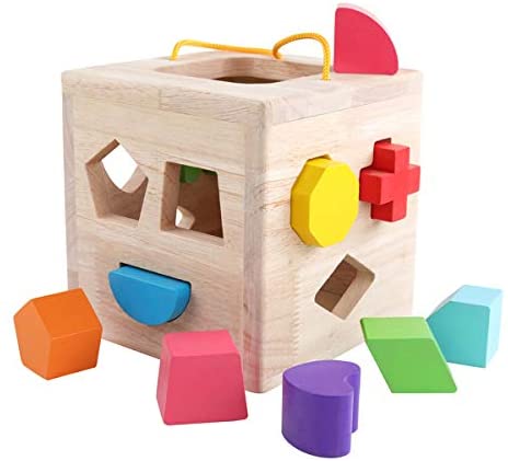 GEMEM Shape Sorter Toy My First Wooden 12 Building Blocks Geometry Learning Matching Sorting Gifts Didactic Classic Toys for Toddlers Baby Kids 2 3 Years Old