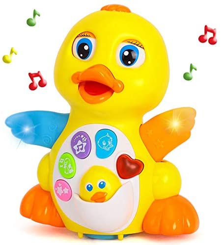 Yiosion Musical Flapping Yellow Duck Interactive Action Educational Learning Walking Light Up Dancing Toy for 1 Year Old Baby Toddler Infant