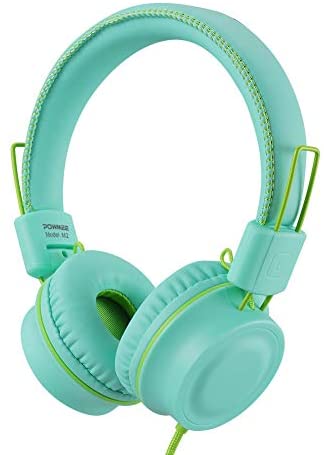 POWMEE M2 Kids Headphones Wired Headphone for Kids,Foldable Adjustable Stereo Tangle-Free,3.5MM Jack Wire Cord On-Ear Headphone for Children/Teens/Girls/School/Kindle/Airplane/Plane/ (Mint Green)