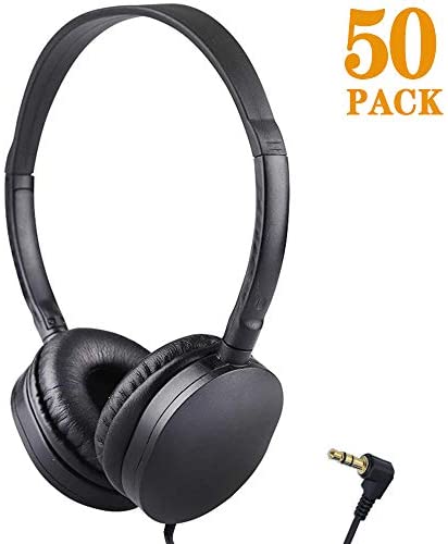 Bulk Headphones Wholesale Earbuds Earphones 50 Pack for Kids School Classroom Students Children and Adult (50 Black)