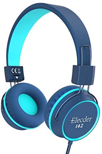 Elecder i42 Kids Headphones, Safe Volume Limited 85dB, Foldable Adjustable On Ear Headphones, 3.5mm Jack Compatible with iPad, Cellphones, Computer, MP3/4 Kindle Tablet Airplane School (Blue/Teal)