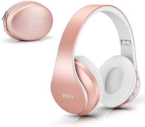 Over Ear Bluetooth Headphones, WXY Girls Wireless Headset V5.0 with Built-in Mic, Micro TF, FM Radio, Soft Earmuffs & Lightweight for iPhone/Samsung/PC/TV/Travel(Rose Gold)