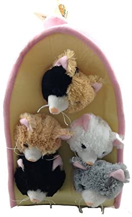 Plush Cat House with Cats - Five (5) Stuffed Animal Cats in Play Kitten House Carrying Case