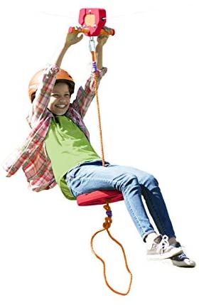 HearthSong 80' Red Kids' Backyard Zipline Kit with Adjustable Seat, Non-Slip Handles, Rubber Brake, and Hanging Hardware, Holds Up to 250 Lbs.