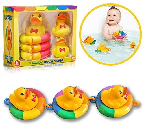 Playahoy Duck Tubing Floating Bath Toys for Boys and Girls Bathtub Float Play Connecting Rings with Ducks for Baby Toddlers and Kids