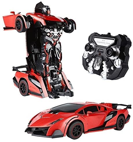 SainSmart Jr. Transform Car Robot, Electronic Remote Control RC Vehicles with One Button Tranforming & Realistic Engine Sound (Red)