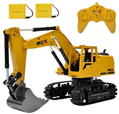 WEECOC RC Excavator Construction Tractor Remote Control Excavator 8 Channel 2.4G Construction Vehicle Digger Electronics Hobby Toys for Kids Boys Child (Yellow)