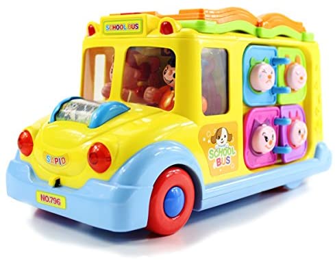 fisca Intellectual Musical School Bus, Learning Educational Toys for Baby & Toddler, Electronic Car with Lights for 1 2 3 Year Old Boys and Girls