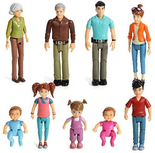 Beverly Hills Doll Collection Sweet Li'l Family Dollhouse People Set of 9 Action Figure Set - Grandpa, Grandma, Mom, Dad, Sister, Brother, Toddler, Twin Boy & Girl