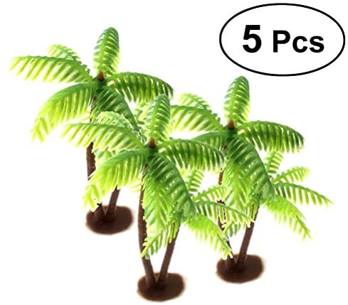 OULII 5Pcs Plastic Coconut Palm Tree Miniature Plant Pots Bonsai Craft Mini Scenery Landscape DIY Doll House Resin Decoration