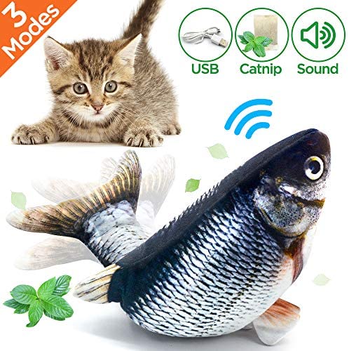 Coluans Fish Cat Toys Electronic Fishy Catnip Toys for Cats Plush Kitty Interactive Chewing Toy with Catnip Powder Bag Cat Scratcher Toys