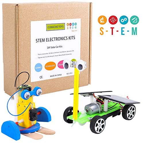 CCinaCiao Robotic Science Kits for Kids, DC Motors Electronic Assembly Kit, DIY Solar Car Kits, STEM Kits for Boys and Girls, Kids Science Experiment Kits(2 Kits)