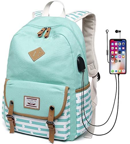 Canvas Travel Laptop Backpacks Womens College Backpack School Bag 15 inch USB Daypack Outdoor With Trolley Case Slot
