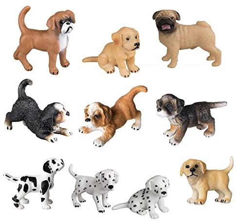 TOYMANY 10PCS Dog Figurines Playset, Realistic Detailed Plastic Puppy Figures, Hand Painted Emulational Dogs Animals Toy Set, Cake Toppers Christmas Birthday Gift for Kids Toddlers