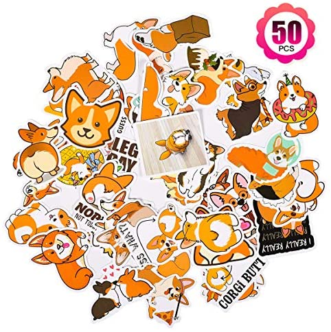 50Pcs Vsco Laptop Stickers Water Bottle Stickers,Cute Waterproof Corgi Dogs Suitcase Stickers Letter Stickers Planner Stickers (Corgi Dogs)