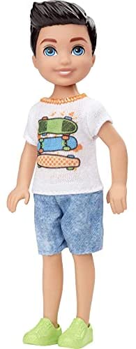 Barbie Club Chelsea Boy Doll (6-inch Brunette) Wearing Skateboard Graphic Shirt and Shorts, for 3 to 7 Year Olds