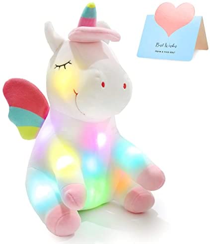 Athoinsu Light up Unicorn Soft Plush Toy LED Stuffed Animals with Colorful Night Lights Glowing Birthday Valentine's Day for Toddler Women, 12''