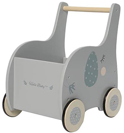 Grey Elephant-2-in-1 Baby Learning Walker Wooden Strollers with Blocks - Toddler Baby Push Walker Toys with Wheels for Girls Boys 1-3 Years Old, Wagon Toy Walkers Sturdy Construction