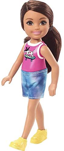 Barbie Chelsea Doll (6-inch Brunette) Wearing Sparkly Skirt, Molded Unicorn Top & Green Shoes, Gift for 3 to 7 Year Olds