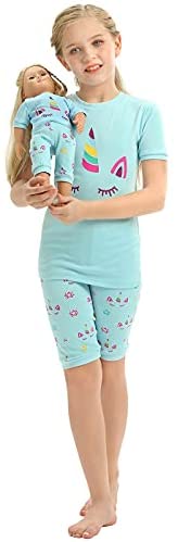 HDE Girls Unicorn Pajamas with Matching Doll Outfit Cotton Pajama Set for Girls