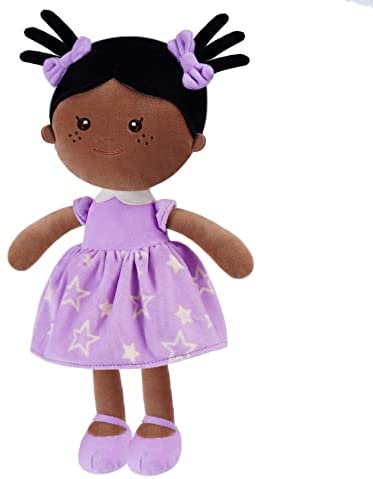 Onetoo Baby Dolls Baby Girl Gifts Soft Plush Toys Milly Brown Skin in Star Purple Dress 13.5