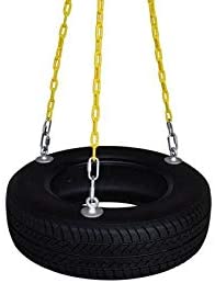 Safari Swings Fun Old Fashioned Real Rubber TIRE Swing SEAT with Plastic Coated Chains, for Kids, and Adults. for Swingset Accessories, Tree Swing, Backyard Swing.