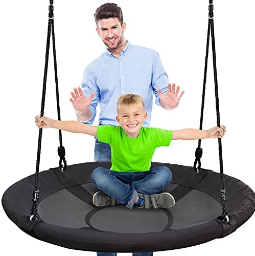SereneLife Outdoor Spinner Saucer Tree Swing Round Circular Flying Saucer w/ Rope Straps