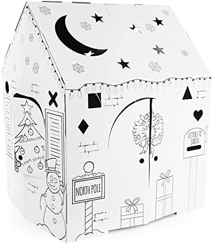 Easy Playhouse Holiday Cottage - Kids Art & Craft for Indoor Fun, Color, Draw, Doodle on a Festive North Pole House - Decorate & Personalize a Cardboard Fort, 32