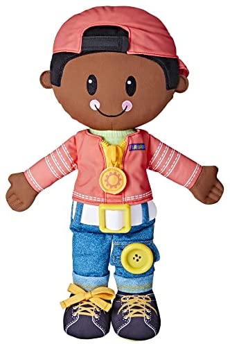 Playskool Dressy Kids Doll with Black Hair and Hat, Activity Plush Toy with Zipper, Shoelace, Button, for Kids Ages 2 and Up (Amazon Exclusive)