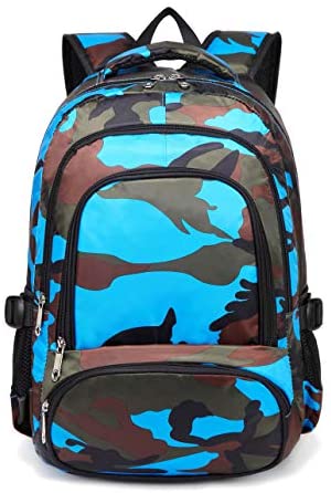 BLUEFAIRY Boys Camouflage School Bags for Kids Backpacks for Elementary Lightweight Waterproof (Camo Blue)