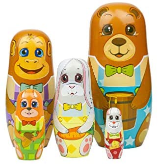 SMARTryoshka 5 pcs Russian Nesting Doll for Kids, Toddlers, preschoolers| Educational and Learning Toy| Wooden Animal Matryoshka Puzzle for 3 4 5 6 Year Old Boys and Girls| Montessori Development Toy