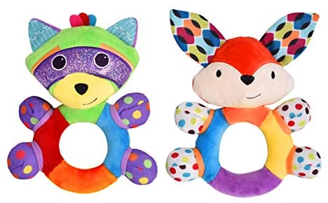 HAHA Baby Teething Rattle Toys, Infant Girl Boy Learning Toy Newborn Soft Handbell Grab Shaker Crinkle Squeaky Sensory Travel Accessories for 0 3 6 9 12 Months Old