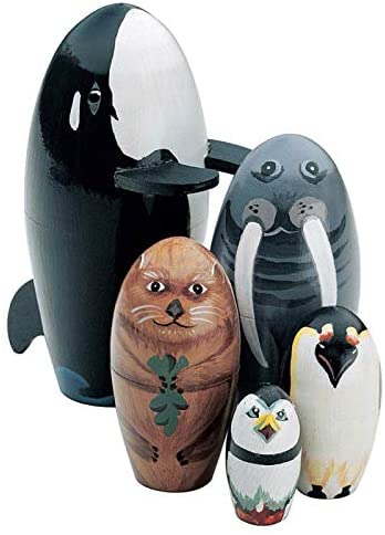 Heaven2017 5Pcs/Set Wooden Russian Nesting Dolls for Kids Children Gifts Whale Penguin Animal Matryoshka Stacking Toys for Home Decoration Ornaments-1#