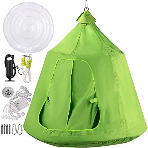 OrangeA Hanging Tree Tent Green Hanging Tree Tent for Kids 46 H x 43.4 Diam Hanging Tree House Tent Waterproof Portable Indoor or Outdoor Use with Led Decoration Lights