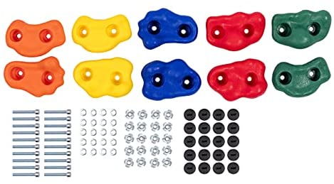 Squirrel Products Kids Rock Climbing Holds with Safety Rock Plugs to Protect Little Fingers - 10 Pack - Includes Hardware for 1