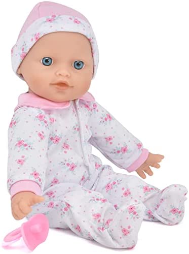 12 Inch Soft Body Baby Doll in Gift Box, Baby Doll with Pacifier and Floral Pink Clothes