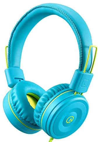 Kids Headphones-noot products K22 Foldable Stereo Tangle-Free 5ft Long cord 3.5mm Jack Plug in Wired On-Ear Headset for iPad/Amazon Kindle,Fire/Boys/Girls/Laptop/School/Travel/Plane/Tablet (Teal/Lime)