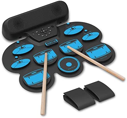 Electronic Drum Set Kids Electric Drum Kit 9 Thickened Pad Roll Up Beginner Practice Pad, USB MIDI Connectivity, Drum Sticks and Kick Pedals, Dual Built-in Speakers, Kids Christmas& Birthday Gift