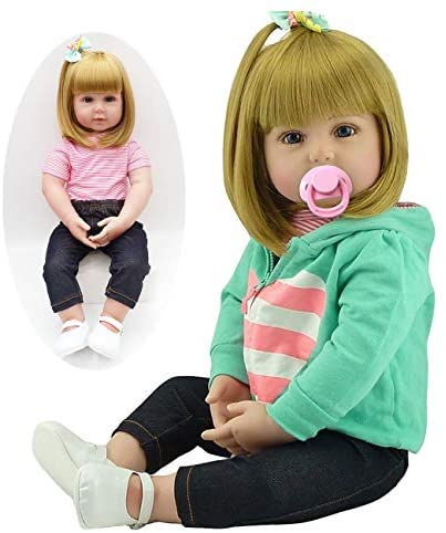 Realistic Reborn Toddlers Dolls Girls Blond Hair Look Real Soft Vinyl Toddler Dolls Silicone 24 Inches with Clothes